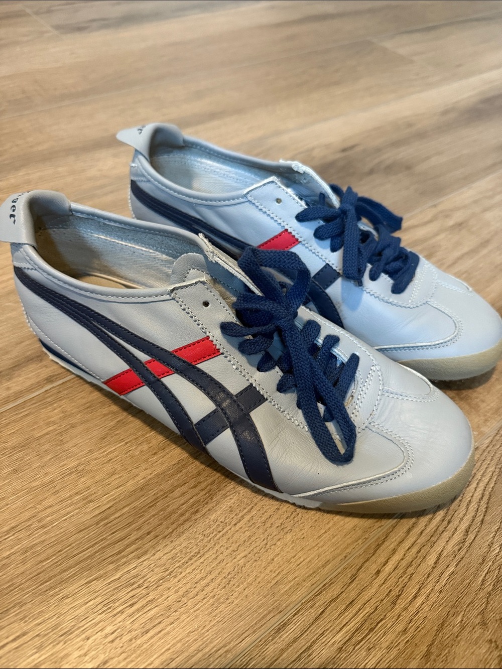 Onitsuka Tiger by Asics Light Gray Sneakers with Navy & Red Accents